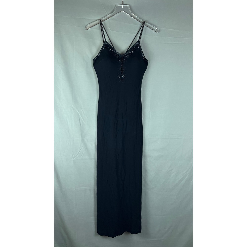Rimini By Shaw Maxi Dress Womens 2 Black Beaded Embellished Back Zip Cocktail